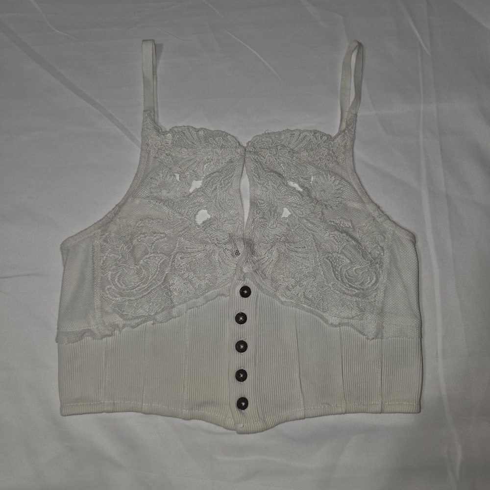 Free People Have My Heart Crop Tank Top Bralette Size S White Boho Festival EUC